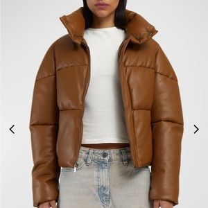 Apparis brown leather puffer coat